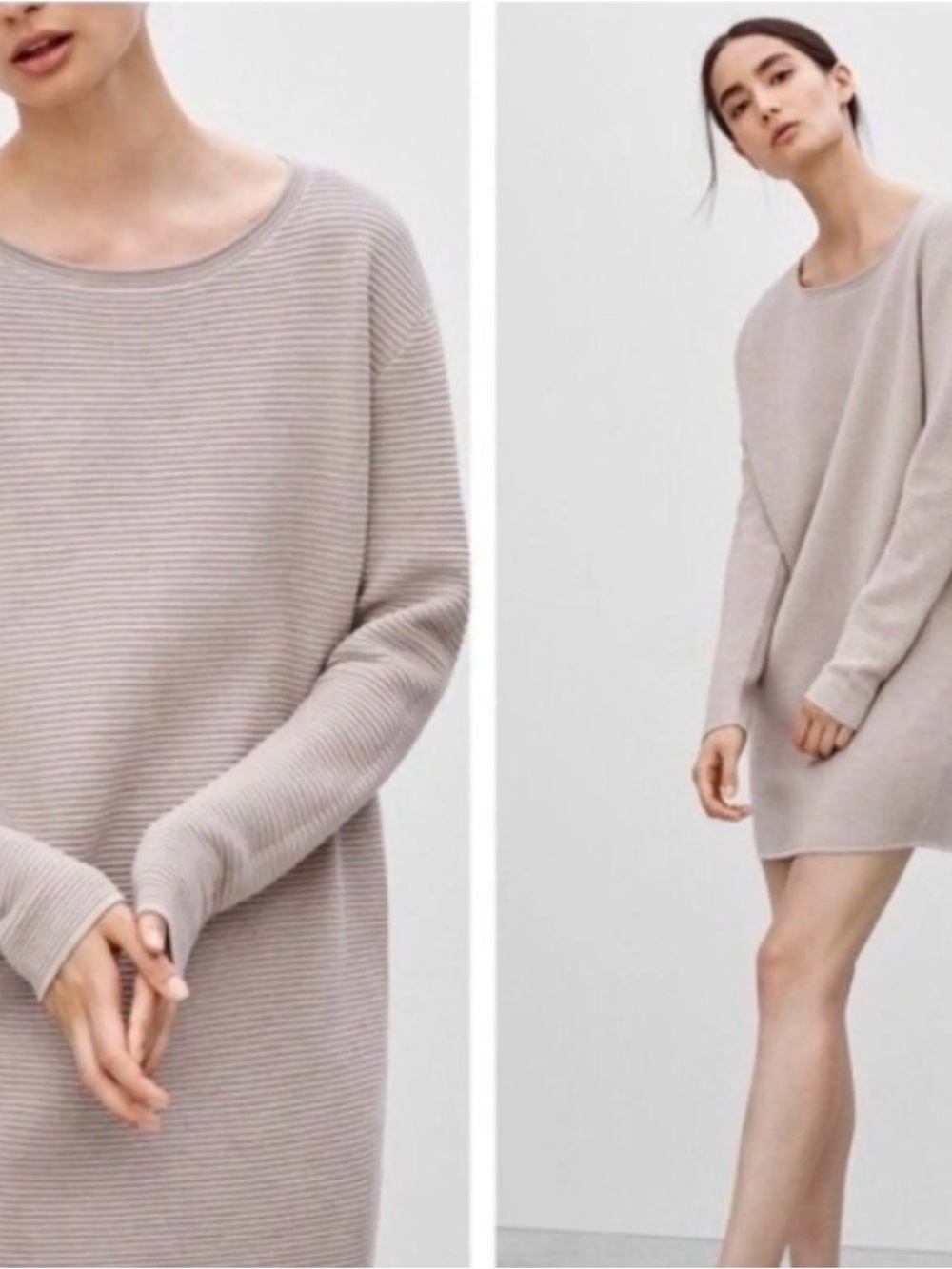 Aritzia Wilfred Campanule Ribbed Sweater Dress Taupe